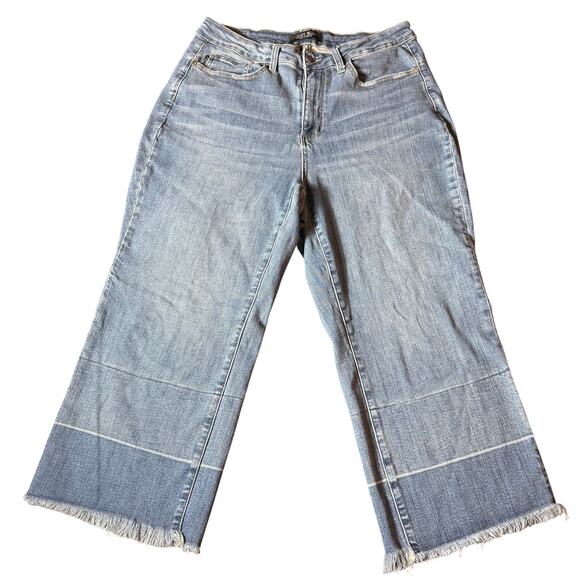 Judy Blue Jeans Women's Wide Leg Crop Medium Wash Blue Stretch Denim Patch 16W - Picture 1 of 8